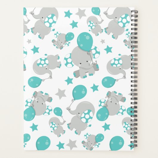 ゾウの模様、かわいいゾウ – 青い灰色 プランナー手帳 (裏面)