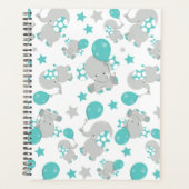 ゾウの模様、かわいいゾウ – 青い灰色 プランナー手帳 (正面)