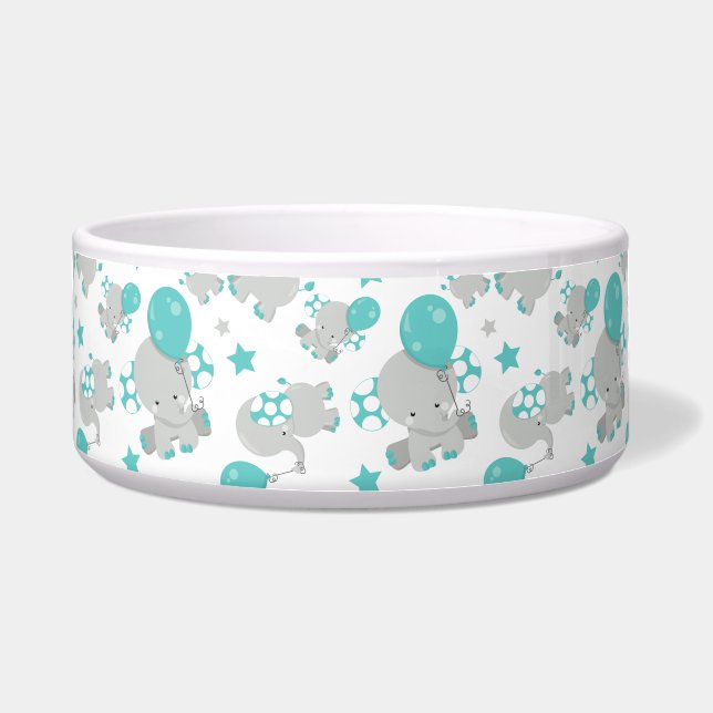 ゾウの模様、かわいいゾウ – 青い灰色 ボウル (正面)