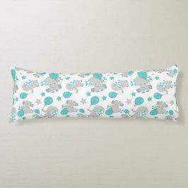 ゾウの模様、かわいいゾウ – 青い灰色 ボディピロー