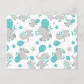 ゾウの模様、かわいいゾウ – 青い灰色 ポストカード (正面)