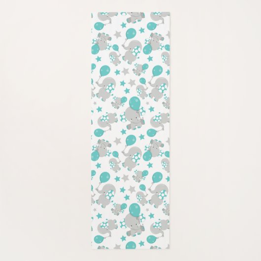 ゾウの模様、かわいいゾウ – 青い灰色 ヨガマット (裏面)
