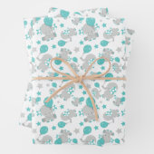 ゾウの模様、かわいいゾウ – 青い灰色 ラッピングペーパーシート (インサイチュ)