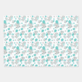 ゾウの模様、かわいいゾウ – 青い灰色 ラッピングペーパーシート (正面3)