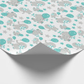 ゾウの模様、かわいいゾウ – 青い灰色 ラッピングペーパー
