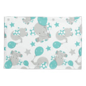 ゾウの模様、かわいいゾウ – 青い灰色 枕カバー (裏面)