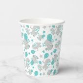 ゾウの模様、かわいいゾウ – 青い灰色 紙コップ (裏面)
