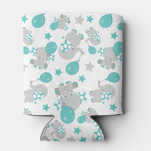 ゾウの模様、かわいいゾウ – 青い灰色 缶クーラー (裏面)