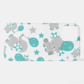 ゾウの模様、かわいいゾウ – 青い灰色 iPhoneケース (裏面横)