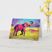 ゾウの母 水彩画 カード (黄色い花)