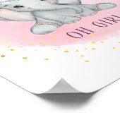 ゾウの水彩ピンク花赤ちゃん女の子の部屋 ポスター (角)