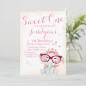 ゾウの水彩画 スイートワン ガール 2歳の誕生日 招待状 (スタンド正面)