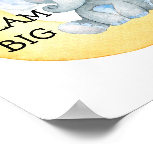 ゾウの水彩 夢大きく 赤ちゃん男の子の寝室 ポスター (角)