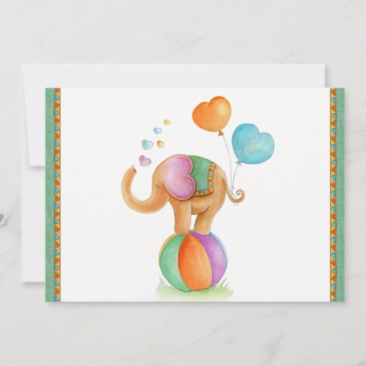 ゾウの水色の緑色の茶色の赤ちゃんシャワー 招待状 (裏面)