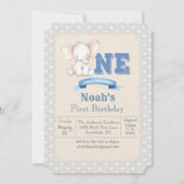 ゾウの男の子 初めての1歳の誕生日 招待状 (正面)