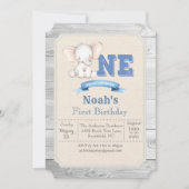 ゾウの男の子 初めての1歳の誕生日 招待状 (正面)