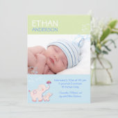 ゾウの男の赤ちゃん写真の誕生発表 案内状 (スタンド正面)