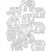 ゾウの白黒ラインアート シール (正面)