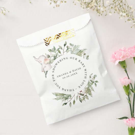 ゾウの緑の男女兼用赤ちゃんシャワー フェイバーバッグ (封をした状態)