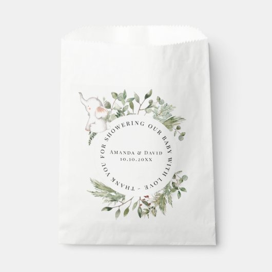 ゾウの緑の男女兼用赤ちゃんシャワー フェイバーバッグ (正面)