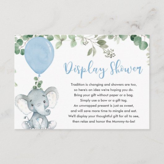 ゾウの緑の青いバルーン表示シャワー エンクロージャーカード (正面)