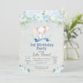 ゾウの花柄の男の子の1歳の誕生日パーティーの招待状 招待状 (スタンド正面)