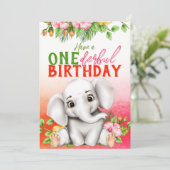 ゾウの花柄 1歳の誕生日 カード (スタンド正面)