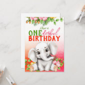 ゾウの花柄 1歳の誕生日 カード (正面/裏面インサイチュ)