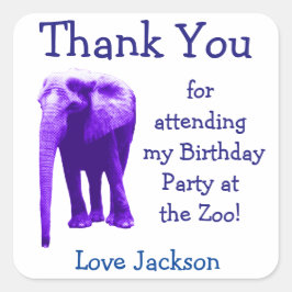 ゾウの誕生日パーティーの好意ステッカー スクエアシール