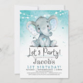 ゾウの誕生日パーティーの招待状 招待状 (正面)