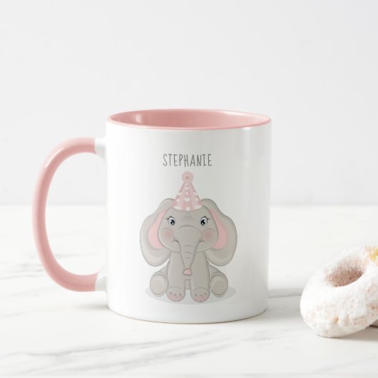 ゾウの誕生日パーティーハットコーヒーマグ マグカップ (ドーナツ)