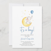 ゾウの赤ちゃんシャワーの男の子 招待状 (正面)