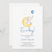 ゾウの赤ちゃんシャワーの男の子 招待状 (正面/裏面)