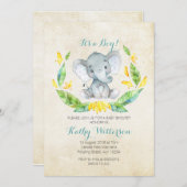 ゾウの赤ちゃんシャワーの誘いだ 招待状 (正面/裏面)