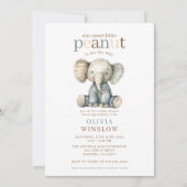 ゾウの赤ちゃんシャワーの途中の小さなピーナッツ 招待状 (正面)