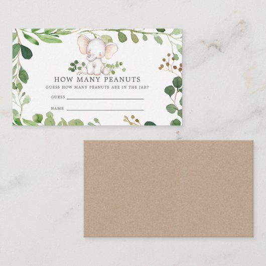 ゾウの赤ちゃんシャワーはクマの数を推測 エンクロージャーカード (正面/裏面)