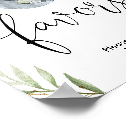 ゾウの赤ちゃんシャワーは緑の金ゴールドに署名 ポスター (角)