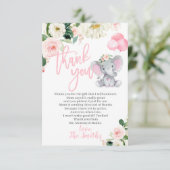 ゾウの赤ちゃんシャワーサンキューカードfor a girl サンキューカード (スタンド正面)