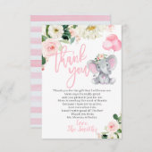 ゾウの赤ちゃんシャワーサンキューカードfor a girl サンキューカード (正面/裏面)