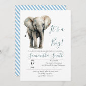 ゾウの赤ちゃんシャワー男の子テーマ 招待状 (正面/裏面)