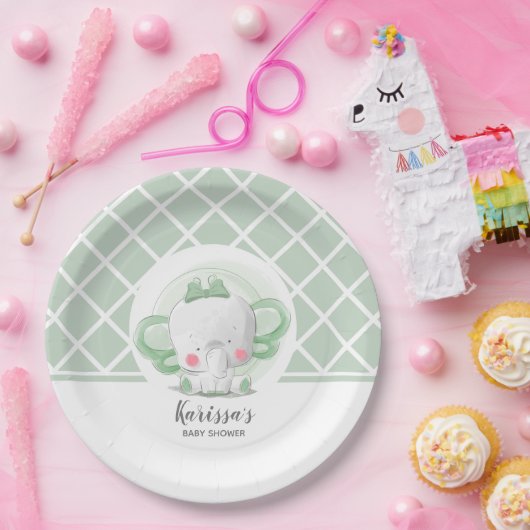 ゾウの赤ちゃんシャワー男女兼用 ペーパープレート (パーティー)