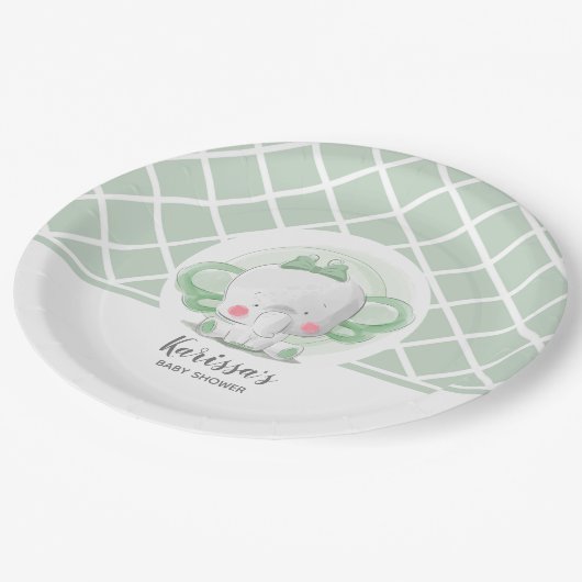ゾウの赤ちゃんシャワー男女兼用 ペーパープレート (アングル)