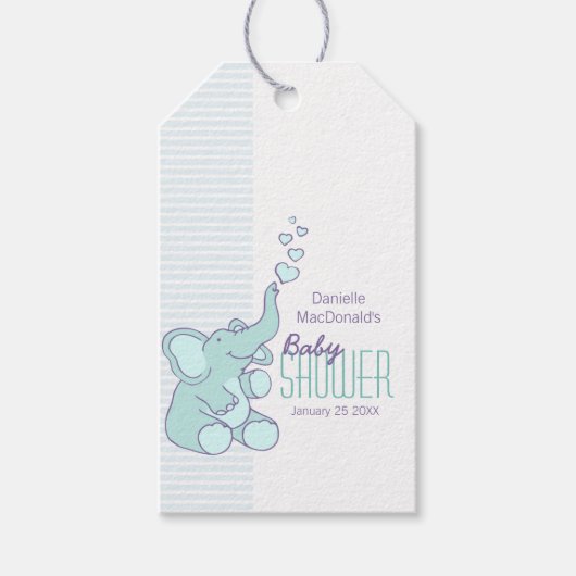 ゾウの赤ちゃんシャワー贈り物ブルーラベル ギフトタグ (正面)