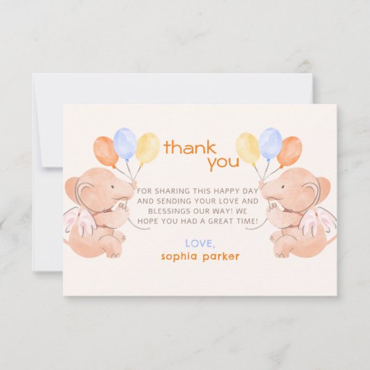 ゾウの赤ちゃんシャワー サンキューカード (正面)