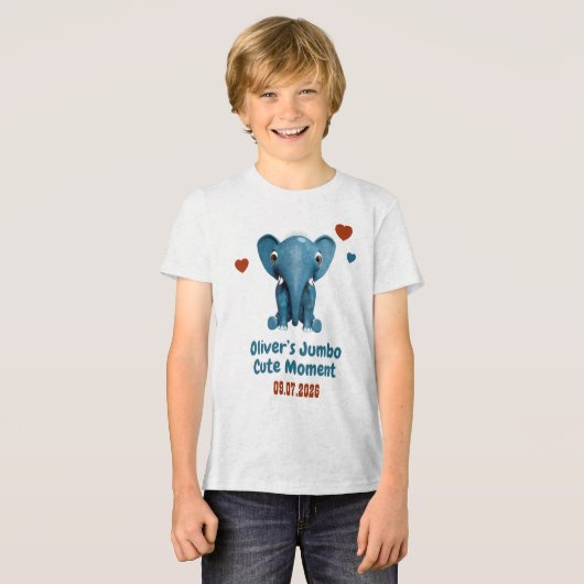 ゾウの赤ちゃん 名前と日付入り かわいい瞬間 トライブレンドTシャツ (正面全面)