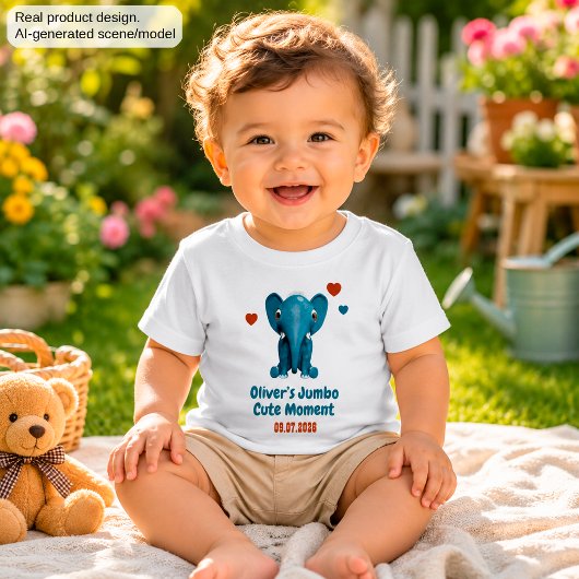 ゾウの赤ちゃん 名前と日付入り かわいい瞬間 ベビーTシャツ
