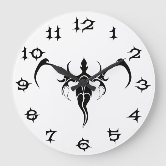 ゾウの部族の入れ墨 – 白黒 ラージ壁時計 (正面)
