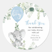 ゾウの風船の緑の赤ちゃんシャワーだ ラウンドシール (正面)