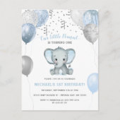 ゾウの風船1歳の誕生日 ポストカード (正面)