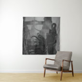 ゾウの飲み水のグレースケール写真 タペストリー (インサイチュ(横))